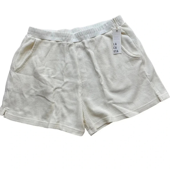 NWT LACAUSA Dakota Panna Cotta Ivory Stretchy Waffle Print Shorts Size XL - Picture 1 of 14